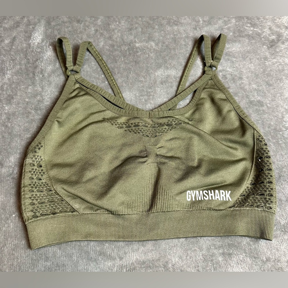 Green Gymshark sports bra and white Prolift sports bra